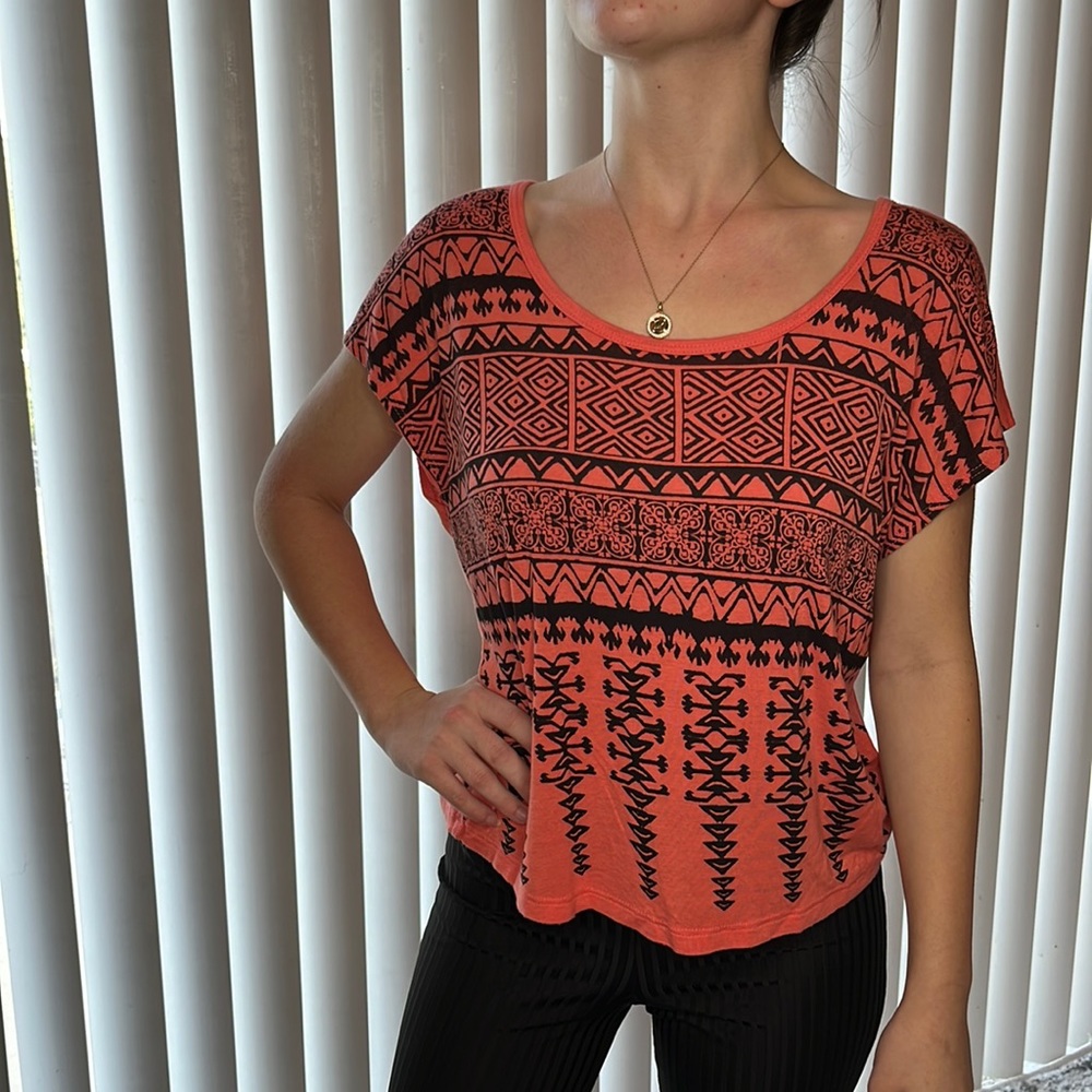 Forever 21 coral and Aztec type pattern, coral and black, size S/P